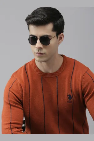 U.S. Polo Assn. U S Polo Assn Men Rust & Navy Blue Striped Striped Pullover with Embroidered Detail