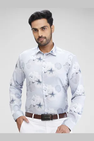 Park Avenue Floral Printed Cutaway Collar Curved Cotton Slim Fit Formal Shirt