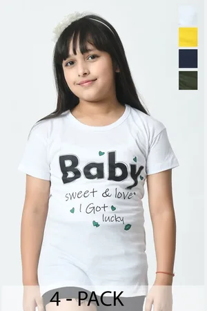 BAESD Girls Typography 4 Printed Raw Edge T-shirt