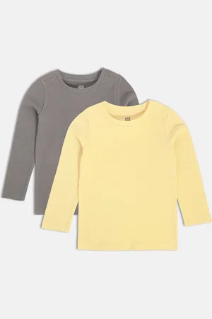 MINI KLUB Kids Pack Of 2 Round Neck Long Sleeves Raw Edge Cotton T-shirt