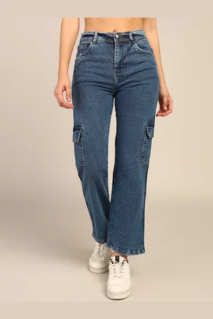 Nifty Women Blue Boyfriend Fit High-Rise Stretchable Cargo Jeans