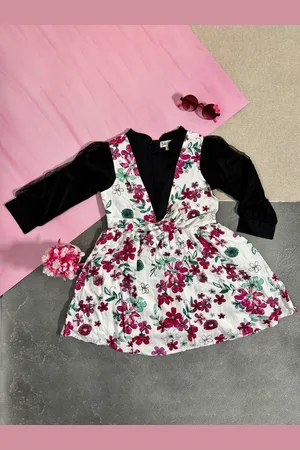 Bella Moda Girls Floral Printed Pure Cotton Fit & Flare Dress