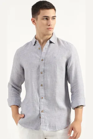 Benetton Spread Collar Long Sleeves Pure Linen Casual Shirt