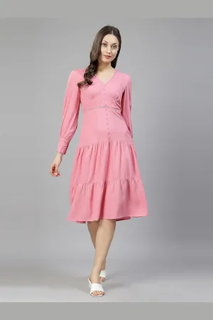 Aayu V-Neck Long Cuffed Sleeves Fit and Flare Dress