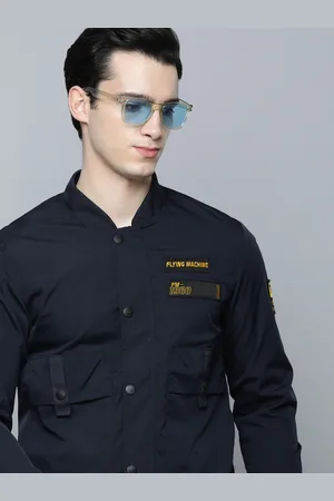 Flying Machine Men Solid Oversized Pockets Bomber Jacket with Patchwork Detail