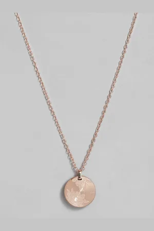 Tommy Hilfiger Circular Design with Floral Engraved Stainless Steel Pendant & Chain