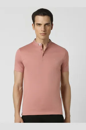 V Dot Men Mandarin Collar Pockets Slim Fit T-shirt