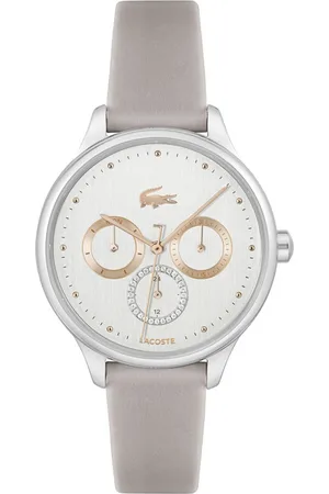 Lacoste Women Silver-Toned Embellished Dial & Grey Leather Straps Analogue Watch 2001207