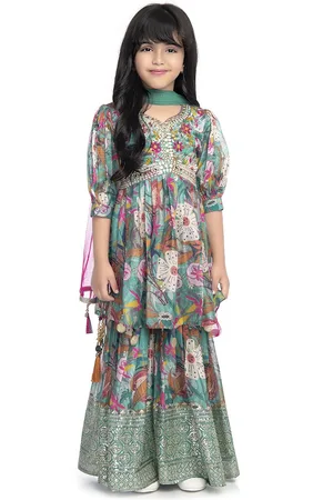 Betty Girls Floral Printed A-Line Kurta With Sharara & Dupatta