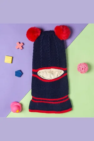 Baby Moo Unisex Kids Navy Blue & Red Wool Beanie