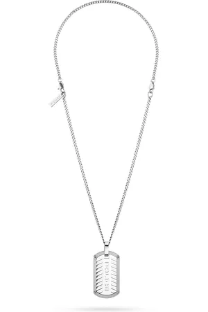 Police Brand Logo Stainless Steel Square Shaped Pendant With Chain