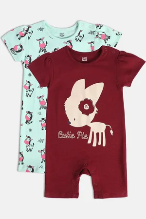 MINI KLUB Infant Girls Pack of 2 Printed Pure Cotton Rompers