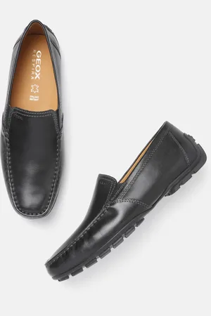 Geox Men Black Solid Leather Driving Shoes