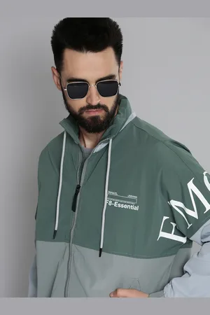 Flying Machine Men Olive Green & Grey Colourblocked Bomber Jacket