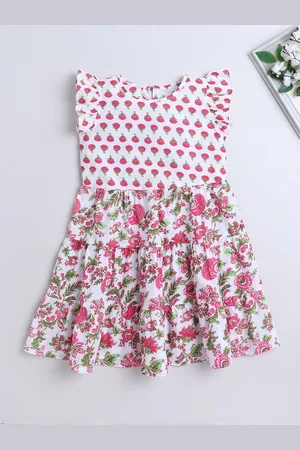 The Magic Wand Girls Floral Print Flutter Sleeve Fit & Flare Dress