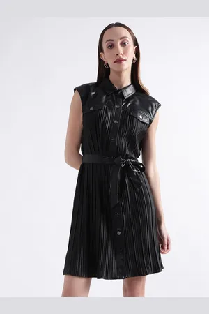 DKNY Sleeveless Belted Pleated Shirt Dress