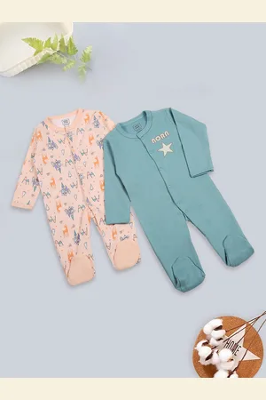 MeeMee Kids Pack of 2 Printed Cotton Sleepsuits