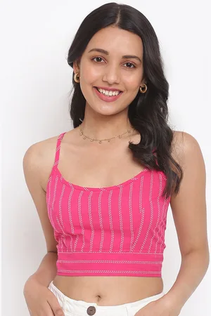 Fabindia Pink Striped Pure Cotton Bralette Crop Top