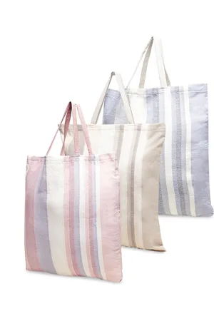 KLOTTHE Multicoloured Striped Oversized Shopper Tote Bag with Tasselled