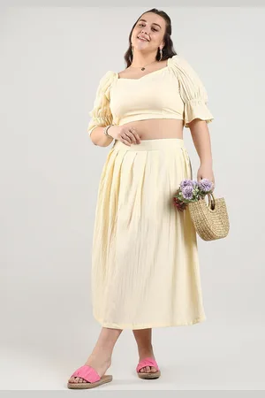 Instafab Sweetheart Neck top With Flared Pleated Skirt Co-Ords
