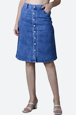 FCK-3 Women Denim Knee Length Skirt