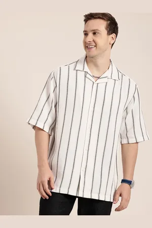 HERE&NOW Vertical Stripes Self Design Relaxed Fit Knitted Casual Shirt