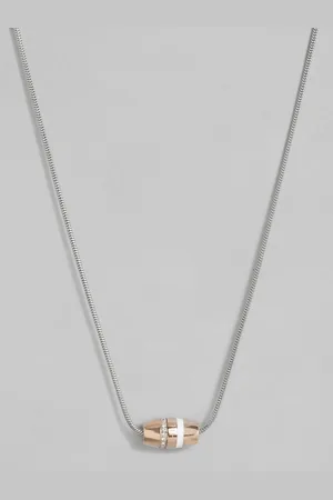Tommy Hilfiger Mesh Charm Crystal Studded Stainless Steel Necklace