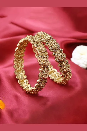 Adwitiya Collection Set Of 2 Gold-Plated Stone-Studded Bangles