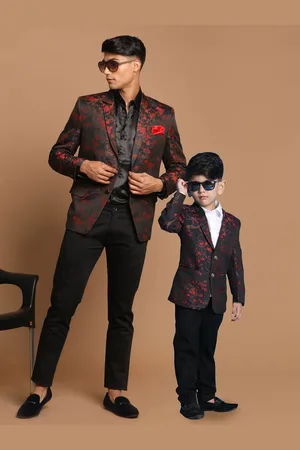 Vastramay Boys Self Design Single Breasted Jaquared Blazer