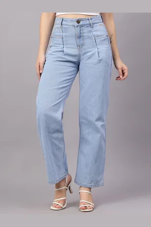 BAESD Women Straight Fit Mid-Rise Mildly Distressed Heavy Fade Jeans