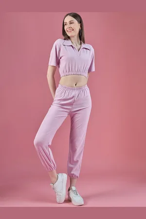 DressBerry Women Solid Collar Neck Top With Joggers Co-Ords