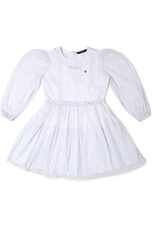 Allen Solly Girls Self Design Puff Sleeves Cotton Fit & Flare Dress