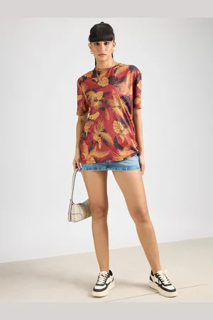 FREAKINS Women Tropical Printed Round Neck T-shirt