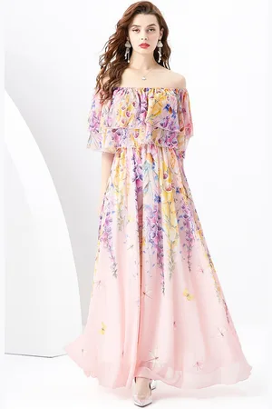 JC Collection Floral Printed Off-Shoulder Cape Sleeves Maxi Dress