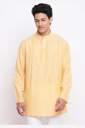 Fabindia Men Yellow Cotton Striped Kurta