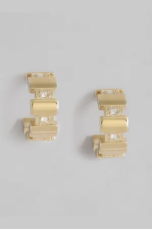 Tommy Hilfiger Gold Plated Crystals Stainless Steel Circular Half Hoop Earrings