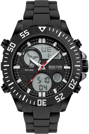 Kenneth Cole Men Black Patterned Dial & Black Bracelet Style Straps Analogue and Digital Watch