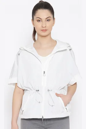 Geox Women White Solid Lightweight Hooded Tailored Jacket