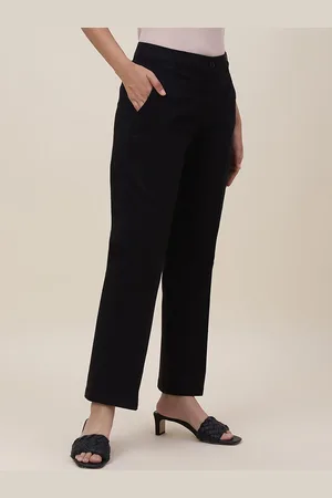 Fabindia Women Black Slim Fit Trousers