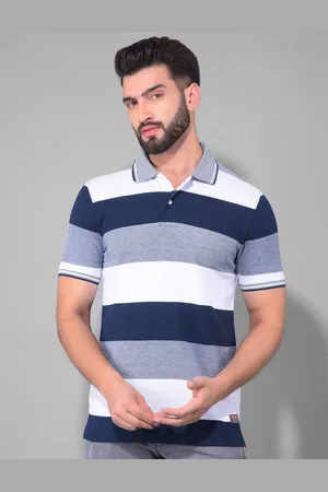 Cobb Striped Short Sleeves Polo Collar Knitted Cotton T-shirt