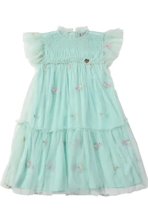 Allen Solly Girls Pure Cotton Regular Fit Flutter Sleeve A-Line Dress