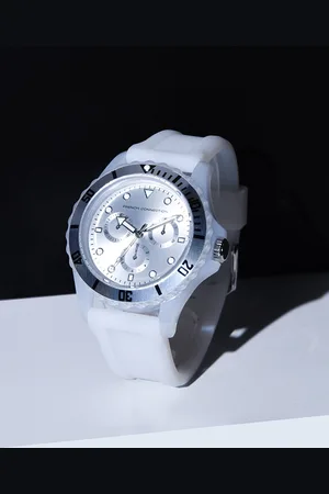 French Connection Men Silver-Toned Dial & White Bracelet Style Strap Analogue Watch FC177W