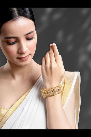 Peora Gold Plated Stones Studded Thick Openable Kada Bangle