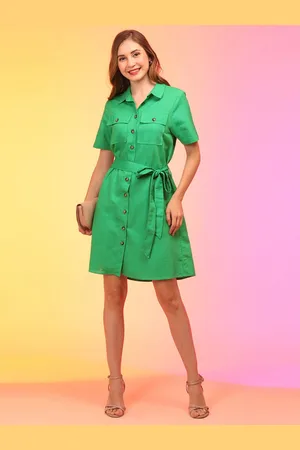 Globus Green Belted Shirt Style Dress