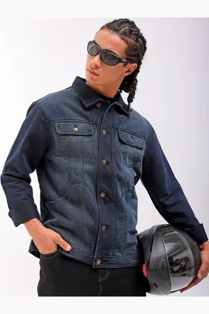 The Indian Garage Co Washed Checked Crop Denim Jacket with Patchwork