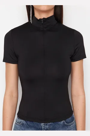 Trendyol Women Solid High Neck Short Sleeves Top