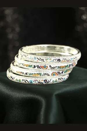Adwitiya Collection Set Of 4 Gold-Plated Stone-Studded & Printed Bangles