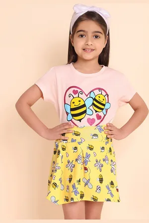 YK Girls Printed Top With Skirt