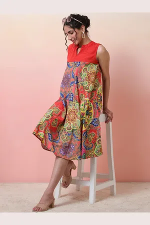 Sangria Ethnic Motifs Printed A-Line Dress