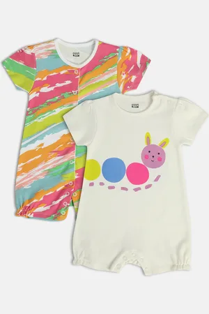 MINI KLUB Infants Girls Pack Of 2 Printed Cotton Rompers